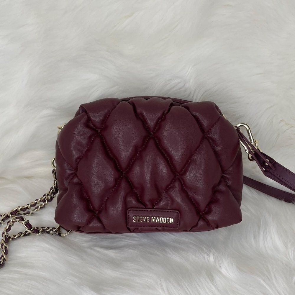 Steve Madden Burgundy Quilted Crossbody Bag Small Gold Hardware